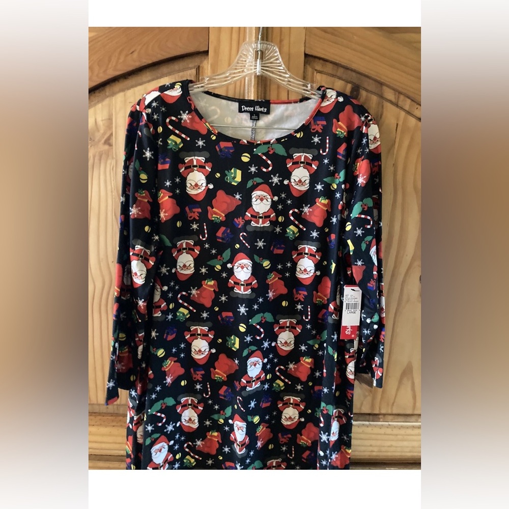 Dress Works black red Christmas Santa candy cane snowman dress size L - NWT